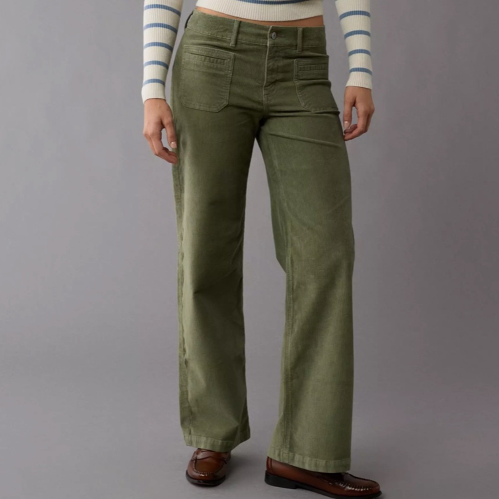 AE Stretch Corduroy Low-Rise Baggy Wide-Leg Pant